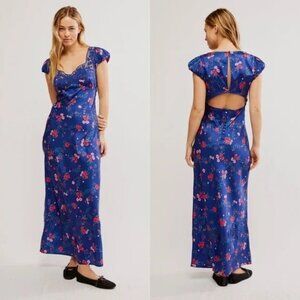 Free People Butterfly Babe Maxi Dress Womens L Y2K Floral Lace Satin Enchanting